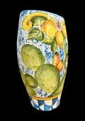 Vaso schiacciato con fichi d'india e limoni Produzione artigianale di Santo Stefano di Camastra h.30cm