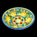 Ciotola centrotavola in ceramica siciliana decoro carretto con limoni Produzione artigianale di Santo Stefano di Camastra Diametro 30cm