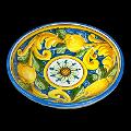 Ciotola centrotavola in ceramica siciliana con limoni decoro blu e giallo barocco Produzione artigianale di Santo Stefano di Camastra Diametro 30cm