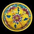 Ciotola centrotavola in ceramica siciliana decoro floreale barocco ornato bordeaux blu e giallo Produzione artigianale di Santo Stefano di Camastra Diametro 20cm