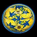 Ciotola centrotavola in ceramica siciliana decoro barocco ornato blu e giallo Produzione artigianale di Santo Stefano di Camastra Diametro 20cm