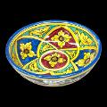 Ciotola centrotavola in ceramica siciliana decoro barocco floreale bordeaux giallo e blu Produzione artigianale di Santo Stefano di Camastra Diametro 20cm