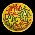 Ciotola centrotavola in ceramica siciliana decoro moderno floreale verde giallo e rosso Produzione artigianale di Santo Stefano di Camastra Diametro 20cm