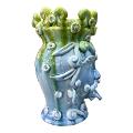 Testa di moro Carlo Magno modello Kaleido decoro azzurro e verde Produzione artigianale Santo Stefano di Camastra h.35cm