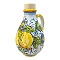 Oliera con manico in ceramica siciliana decoro con limoni Produzione artigianale di Caltagirone h.15cm