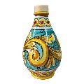 Oliera in ceramica siciliana decoro ornato barocco giallo e verde Produzione artigianale di Caltagirone h.15cm