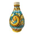 Oliera in ceramica siciliana decoro ornato barocco giallo e verde Produzione artigianale di Caltagirone h.15cm