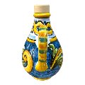 Oliera con manico in ceramica siciliana decoro ornato barocco giallo, verde e blu Produzione artigianale di Caltagirone h.15cm