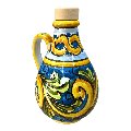 Oliera con manico in ceramica siciliana decoro ornato barocco giallo, verde e blu Produzione artigianale di Caltagirone h.15cm