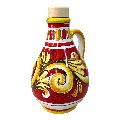 Oliera con manico in ceramica siciliana decoro ornato giallo e rosso Produzione artigianale di Caltagirone h.15cm