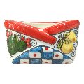 Porta biglietti da visitia in ceramica siciliana decoro carretto con limoni e fichi d'india Produzione artigianale  di Caltagirone Lunghezza 12cm