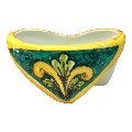 Porta biglietti da visitia in ceramica siciliana decoro ornato giallo con fondo verde Produzione artigianale  di Caltagirone Lunghezza 12cm