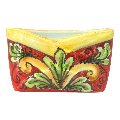 Porta biglietti da visitia in ceramica siciliana decoro ornato giallo con fondo rosso Produzione artigianale  di Caltagirone Lunghezza 12cm