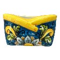 Porta biglietti da visitia in ceramica siciliana decoro ornato giallo con fondo blu Produzione artigianale  di Caltagirone Lunghezza 12cm