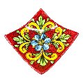 Svuota tasche/Porta caramelle in ceramica siciliana decoro ornato giallo su fondo rosso Produzione artigianale  di Caltagirone Lunghezza 25cm