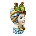 Teste di moro con fichi d'india decoro blu floreale Produzione artigianale di Caltagirone h.30 cm