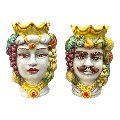 Coppia Teste di Moro con frutta modello classico Produzione artigianale  di Caltagirone h.15cm