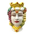 Coppia Teste di Moro con frutta modello classico Produzione artigianale  di Caltagirone h.15cm