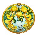 Ciotola centrotavola in ceramica siciliana con limoni decoro giallo barocco Produzione artigianale di Santo Stefano di Camastra Diametro 25cm