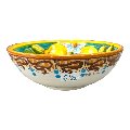 Ciotola centrotavola in ceramica siciliana con limoni decoro giallo barocco Produzione artigianale di Santo Stefano di Camastra Diametro 25cm