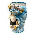 Teste di moro con turbante e drappeggio decoro floreale azzurro Produzione artigianale di Caltagirone h.40cm