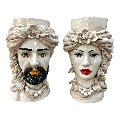 Teste di moro con turbante decoro fumé Produzione artigianale  di Caltagirone h.40cm
