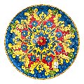Piatto ornamentale da parete in ceramica siciliana decoro floreale blu e giallo Produzione artigianale di Santo Stefano di Camastra Diametro 37cm