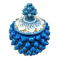 Biscottiera pigna in ceramica siciliana decoro blu antico Produzione artigianale  di Caltagirone Diametro 15cm