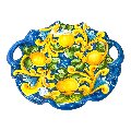 Centrotavola smerlato con manici con limoni decoro ornato barocco giallo e blu Produzione artigianale di Santo Stefano di Camastra Diametro 30cm