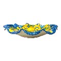 Centrotavola smerlato con manici con limoni decoro ornato barocco giallo e blu Produzione artigianale di Santo Stefano di Camastra Diametro 30cm