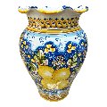 Giara smerlata portaombrelli in ceramica siciliana con limoni decoro blu Produzione artigianale di Caltagirone h.50cm
