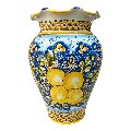 Giara smerlata portaombrelli in ceramica siciliana con limoni decoro blu Produzione artigianale di Caltagirone h.50cm
