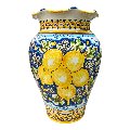 Giara smerlata portaombrelli in ceramica siciliana con limoni decoro blu Produzione artigianale di Caltagirone h.50cm
