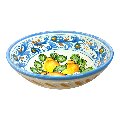 Ciotola centrotavola in ceramica siciliana con limoni decoro seicento azzurro e bianco Produzione artigianale di Santo Stefano di Camastra Diametro 25cm