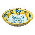 Ciotola centrotavola in ceramica siciliana decoro floreale barocco ornato giallo Produzione artigianale di Santo Stefano di Camastra Diametro 25cm