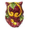 Civetta ornamentale in ceramica siciliana decoro ornato fondo bordeaux Produzione artigianale di Caltagirone h.10 cm