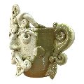 Testa di moro collezione I Miti vaso Sikano decoro verde oliva e bianco effetto marmo Produzione artigianale di Santo Stefano di Camastra h.20cm