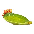 Svuota tasche/porta caramelle pala di fico d’india in ceramica siciliana decoro verde naturale Produzione artigianale di Caltagirone Lunghezza 22cm
