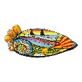 Svuota tasche/porta caramelle pala di fico d’india in ceramica siciliana decoro Sicilian Folk Produzione artigianale di Caltagirone Lunghezza 22cm