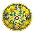 Ciotola centrotavola in ceramica siciliana con limoni decoro floreale fondo blu Produzione artigianale di Santo Stefano di Camastra Diametro 25cm
