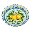 Ciotola centrotavola in ceramica siciliana decoro con limoni fondo azzurro e bianco Produzione artigianale di Santo Stefano di Camastra Diametro 20cm