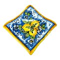 Svuotatasche/porta caramelle in ceramica siciliana decoro con limoni Produzione artigianale di Caltagirone 21 x 21