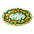Piatto ornamentale ovale da parete in ceramica siciliana decoro ornato giallo e verde Produzione artigianale di Caltagirone Lunghezza 22cm