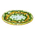 Piatto ornamentale ovale da parete in ceramica siciliana decoro ornato giallo e verde Produzione artigianale di Caltagirone Lunghezza 22cm