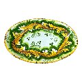 Piatto ornamentale ovale da parete in ceramica siciliana decoro ornato giallo e verde Produzione artigianale di Caltagirone Lunghezza 22cm