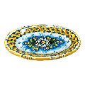 Piatto ornamentale ovale da parete in ceramica siciliana con margherita fondo blu Produzione artigianale di Caltagirone Lunghezza 22cm