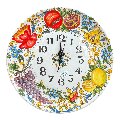 Orologio da parete in ceramica siciliana decoro con frutta Produzione artigianale di Caltagirone Diametro 37cm