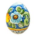 Uovo di Pasqua in ceramica siciliana con limoni e margherite fondo blu Produzione artigianale di Santo Stefano di Camastra h.20cm