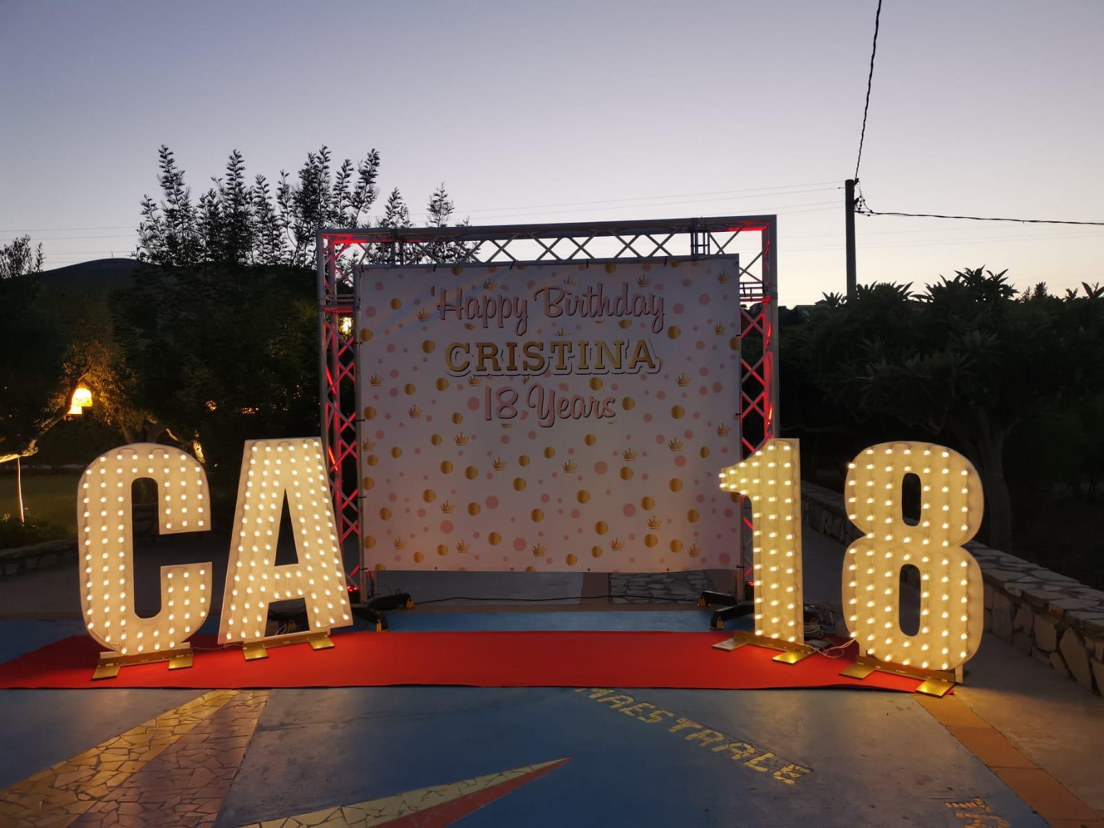 18 COMPLEANNO LUMINOSO - PRO - (18+Tenda+Gadget+X+2 Fontane) Luminarie Compleanno