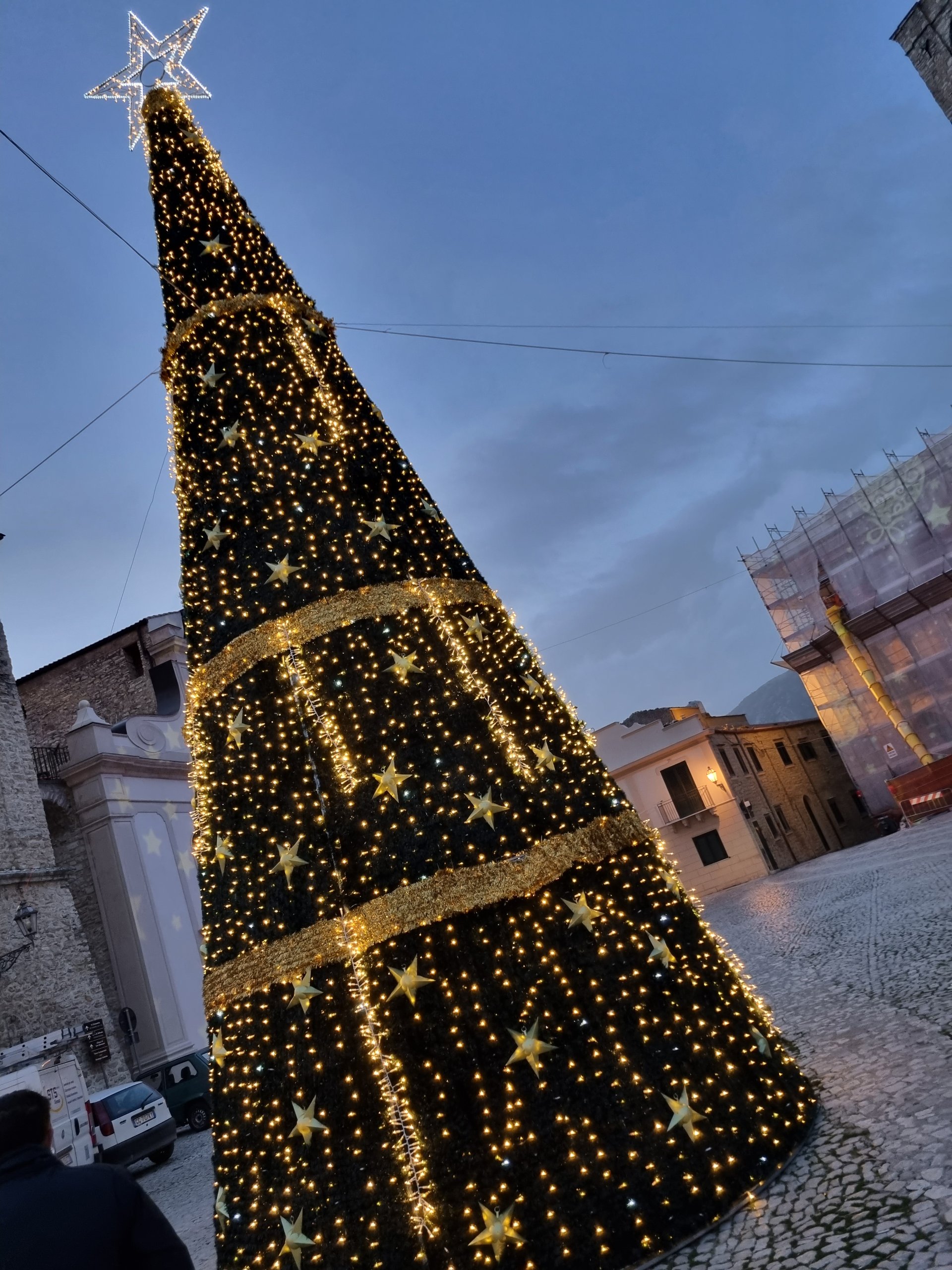 ALBERO CARPET VERDE con Fiocchi o Stelle 12 Mt Luminarie Natalizie per Piazze